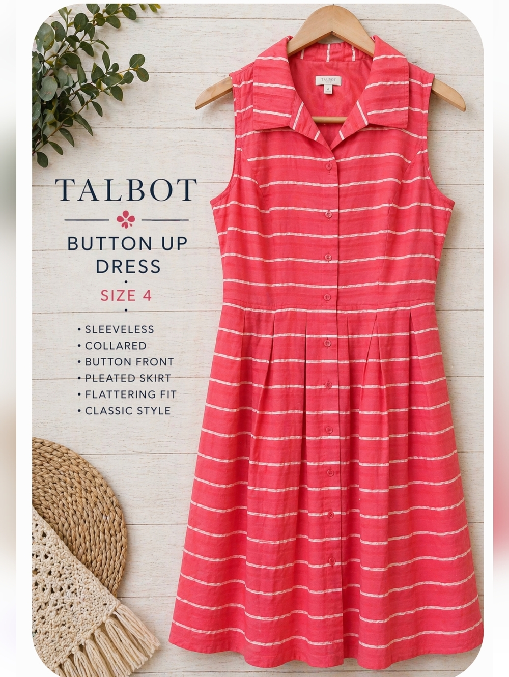 Talbots Outlet Button-Up Striped Shirt Dress – Size 4